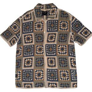 Men's Crochet-Style Pattern Button-Through Sweater Polo